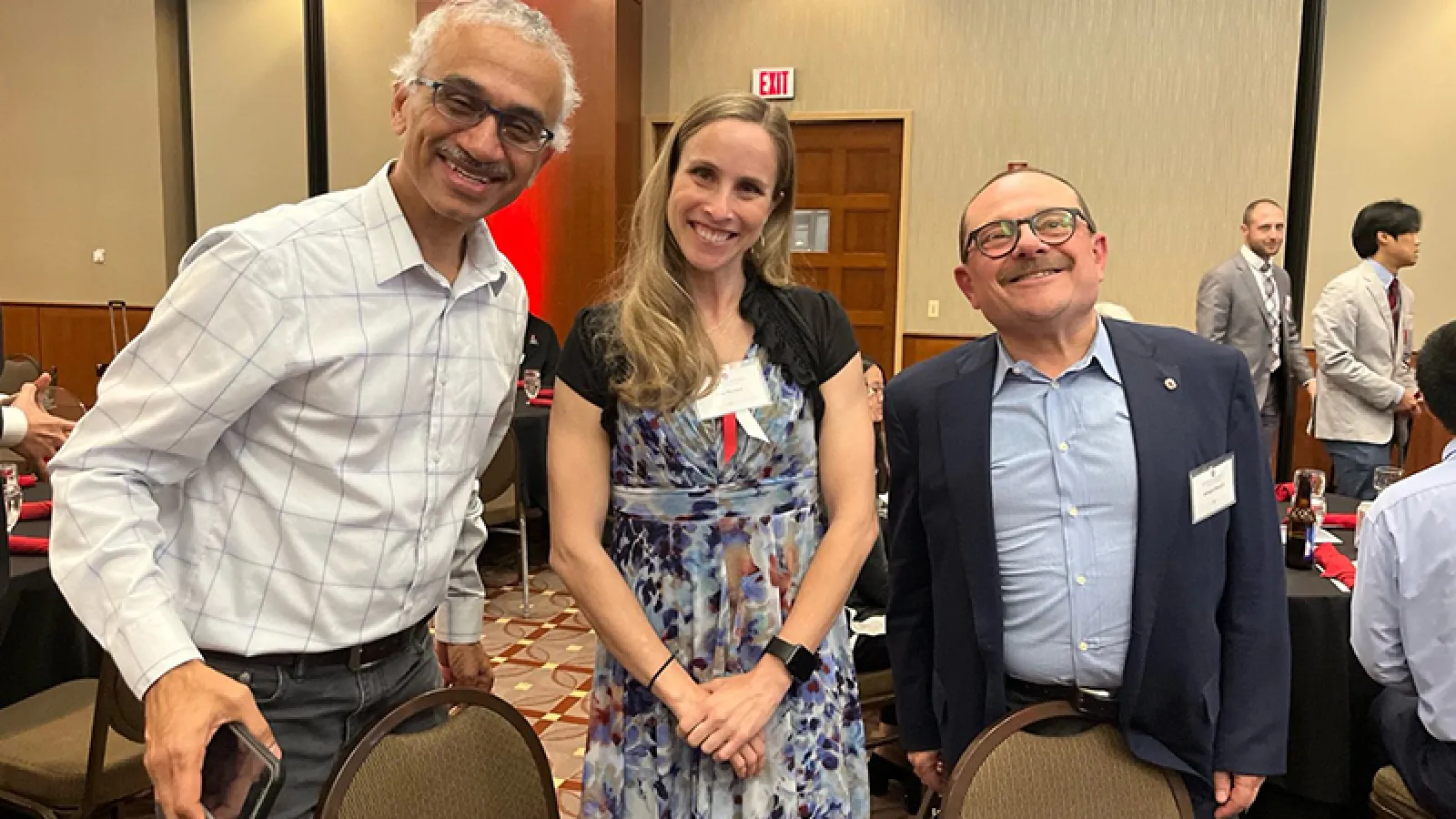Balasubramaniam Shanker (Chair, Electrical and Computer Engineering), Jana Houser, and Giorgio Rizzoni (Director, Center for Automotive Research; Mechanical and Aerospace Engineering and Electrical and Computer Engineering)